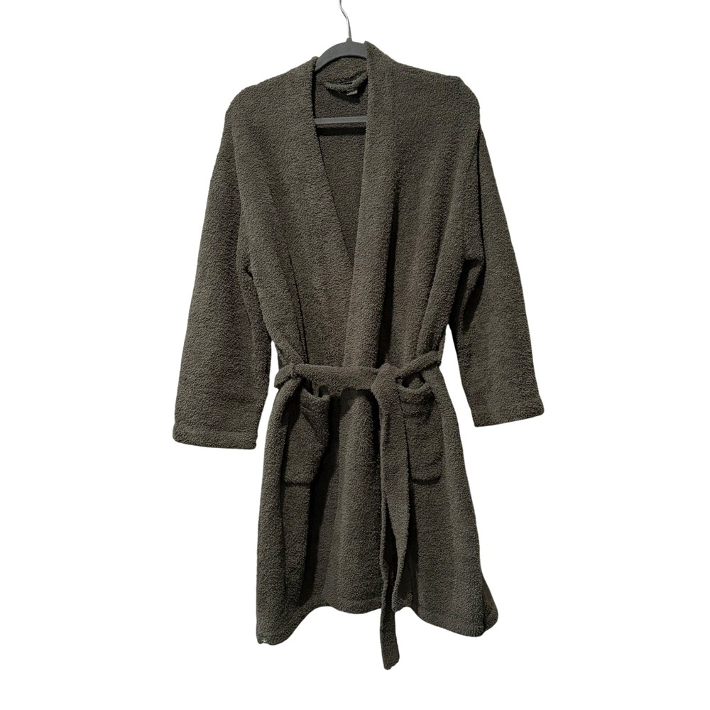 Barefoot Dreams CozyChic Robe Womens L/XL Olive Green Plush Belted Loungewear